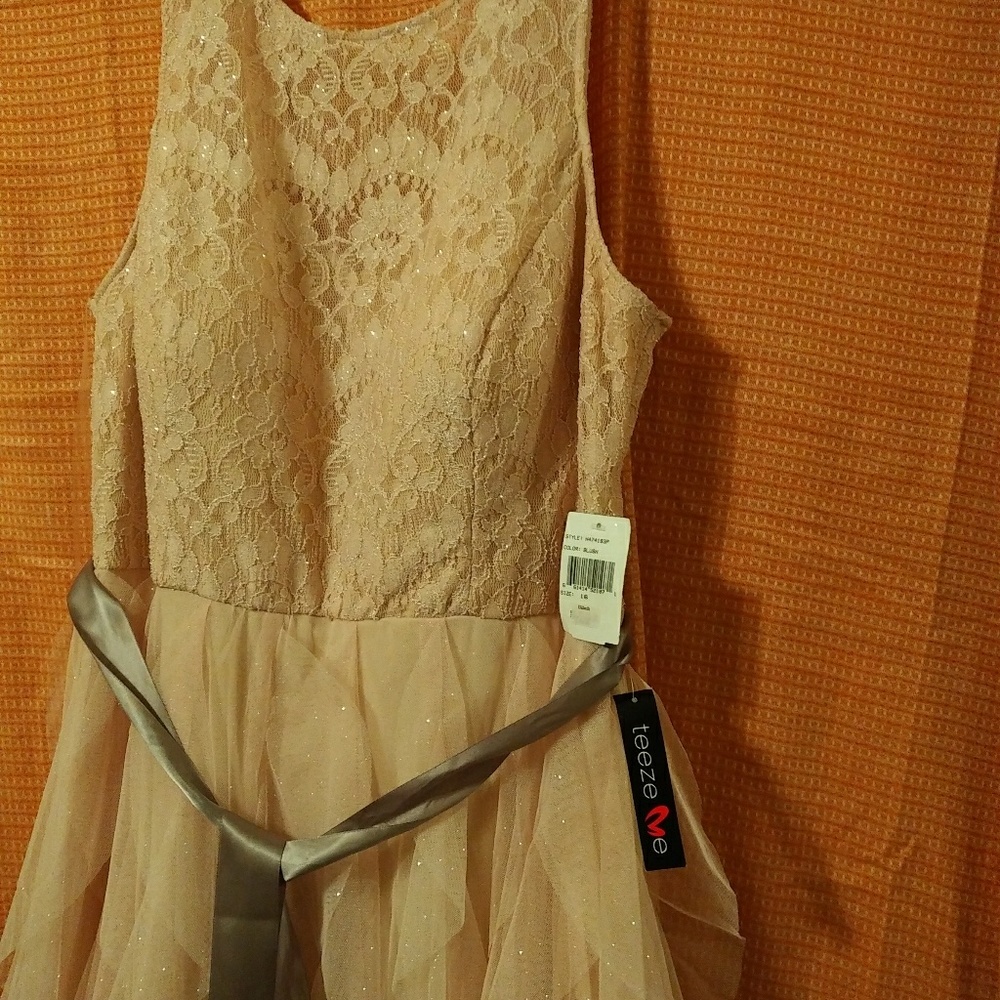 Pink Prom Dress with Ruffles and Glitter